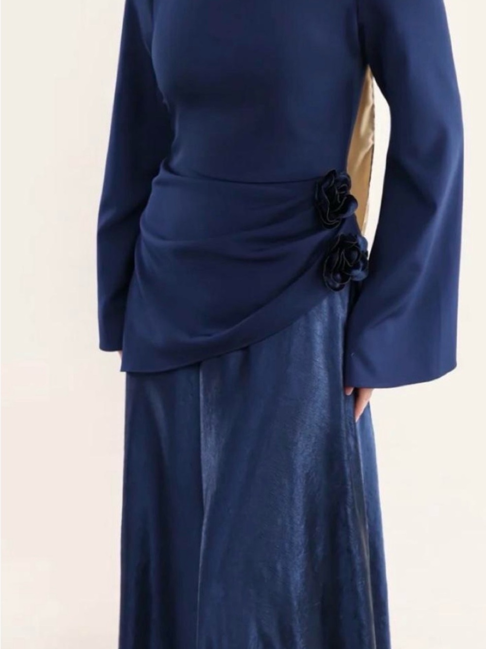 Batul the Collection Jana Dress Navy Maxi Skirt with Draped Floral Detail